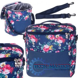 Torba termiczna na lunch jedzenie śniadaniowa izolacyjna plażowa na piknik 11L granatowa w kwiaty