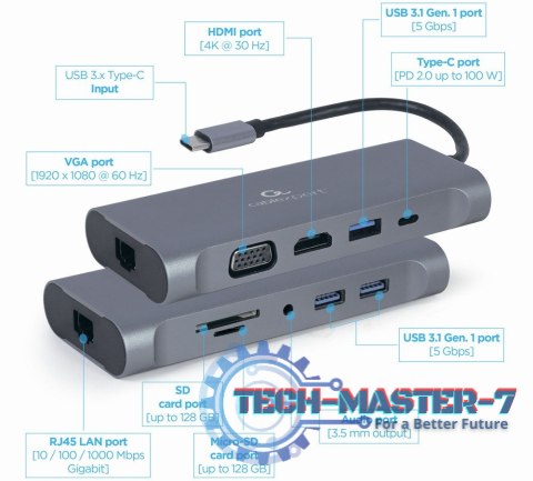 Adapter USB-C Hub USB-C PD GbE VGA HDMI 3xUSB 3.1 card audio Adapter USB-C Hub USB-C PD GbE VGA HDMI 3xUSB 3.1 card audio