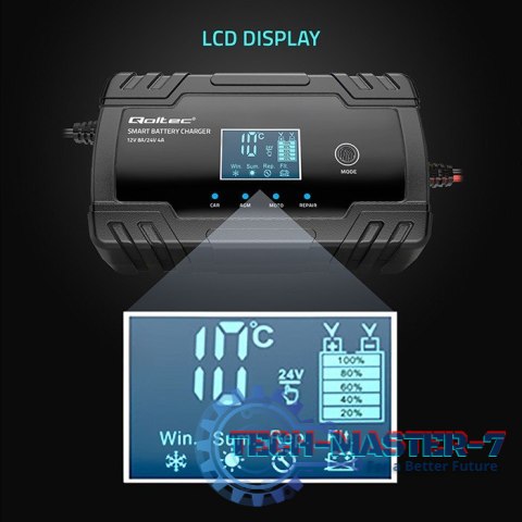 Inteligentna mikroprocesorowa ładowarka 12V 8A | 24V 4A |Prostownik z funkcją naprawy do akumulatora AGM GEL | LCD Inteligentna mikroprocesorowa ładowarka 12V 8A | 24V 4A |Prostownik z funkcją naprawy do akumulatora AGM GEL | LCD