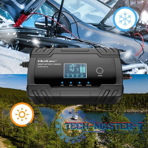 Inteligentna mikroprocesorowa ładowarka 12V 8A | 24V 4A |Prostownik z funkcją naprawy do akumulatora AGM GEL | LCD Inteligentna mikroprocesorowa ładowarka 12V 8A | 24V 4A |Prostownik z funkcją naprawy do akumulatora AGM GEL | LCD
