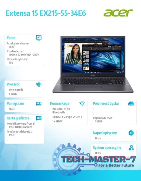 Laptop Extensa 15 EX215-55-34E6 i3-1215U/15.6 Full HD/16 GB/512GB SSD/NoOS Laptop Extensa 15 EX215-55-34E6 i3-1215U/15.6 Full HD/16 GB/512GB SSD/NoOS