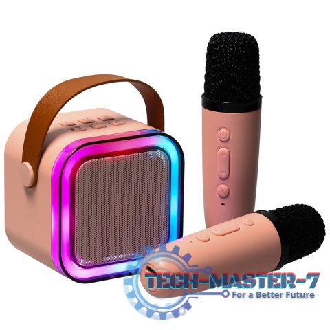 Zestaw do karaoke 2 mikrofony + głośnik przenośny BLUETOOTH USB LED różowy Zestaw do karaoke 2 mikrofony + głośnik przenośny BLUETOOTH USB LED różowy