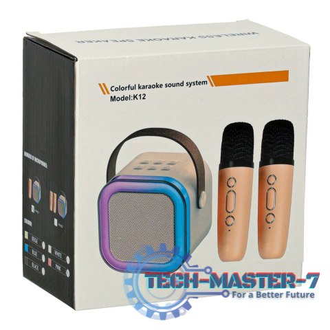 Zestaw do karaoke 2 mikrofony + głośnik przenośny BLUETOOTH USB LED różowy Zestaw do karaoke 2 mikrofony + głośnik przenośny BLUETOOTH USB LED różowy