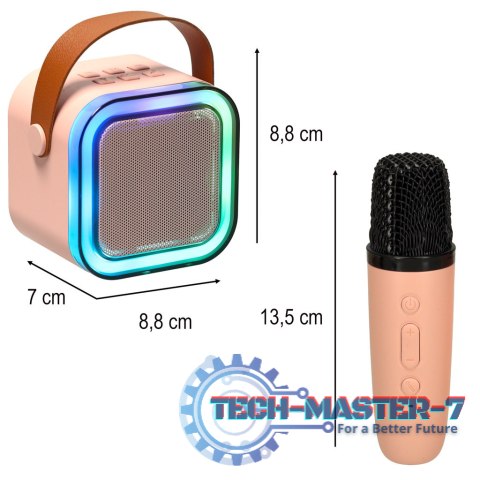 Zestaw do karaoke 2 mikrofony + głośnik przenośny BLUETOOTH USB LED różowy Zestaw do karaoke 2 mikrofony + głośnik przenośny BLUETOOTH USB LED różowy
