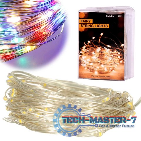 Lampki LED druciki dekoracyjne świąteczne choinkowe 5m 50LED multikolor Lampki LED druciki dekoracyjne świąteczne choinkowe 5m 50LED multikolor