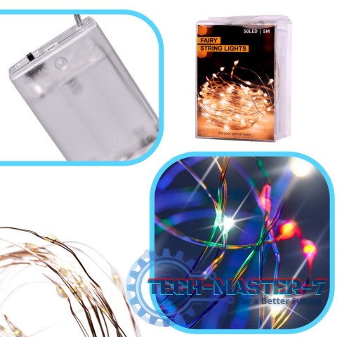 Lampki LED druciki dekoracyjne świąteczne choinkowe 5m 50LED multikolor Lampki LED druciki dekoracyjne świąteczne choinkowe 5m 50LED multikolor