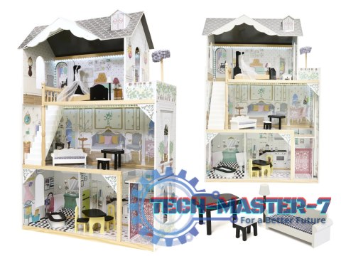 Domek dla lalek drewniany MDF mebelki 122cm XXL LED Domek dla lalek drewniany MDF mebelki 122cm XXL LED