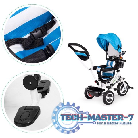 Rower trójkołowy obracany daszek wytrzymałe gumowe koła niebieski ECOTOYS ECOTOYS Rower trójkołowy obracany daszek wytrzymałe gumowe koła niebieski ECOTOYS ECOTOYS