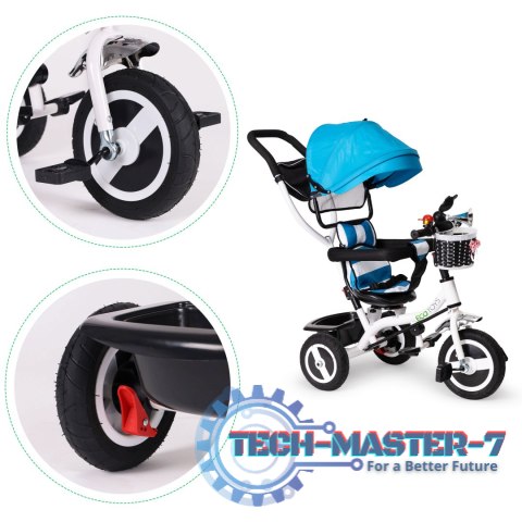 Rower trójkołowy obracany daszek wytrzymałe gumowe koła niebieski ECOTOYS ECOTOYS Rower trójkołowy obracany daszek wytrzymałe gumowe koła niebieski ECOTOYS ECOTOYS