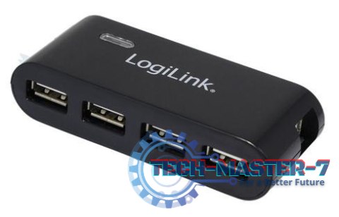 HUB USB 2.0 4-portowy z zasilaczem, czarny HUB USB 2.0 4-portowy z zasilaczem, czarny