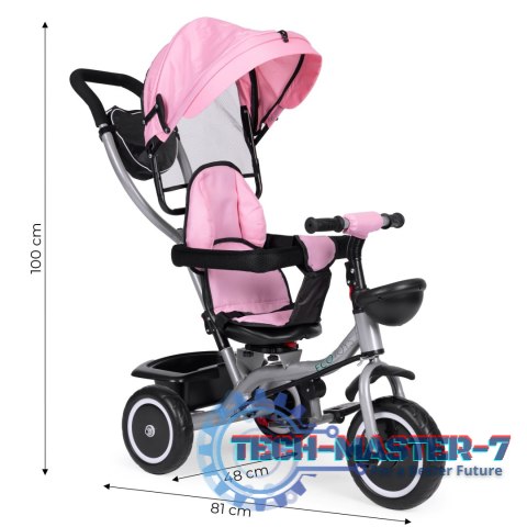Rowerek trójkołowy spacerówka 2w1 obracane siedzisko składany daszek różowy - ECOTOYS ECOTOYS Rowerek trójkołowy spacerówka 2w1 obracane siedzisko składany daszek różowy - ECOTOYS ECOTOYS