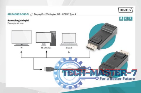 Adapter Displayport 1080p 60Hz FHD Typ DP/HDMI A M/Ż czarny Adapter Displayport 1080p 60Hz FHD Typ DP/HDMI A M/Ż czarny