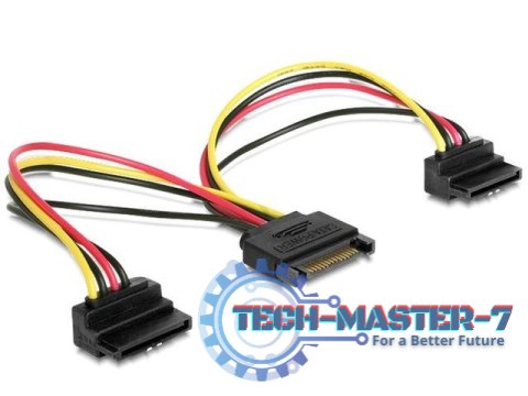 Kabel SATA zasilający (M)->2xSATA(F) kątowy 15cm Kabel SATA zasilający (M)->2xSATA(F) kątowy 15cm
