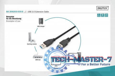 Kabel przedłużający USB 3.1 Gen.1 SuperSpeed 5Gbps Typ USB A/USB A M/Ż 3m Czarny Kabel przedłużający USB 3.1 Gen.1 SuperSpeed 5Gbps Typ USB A/USB A M/Ż 3m Czarny