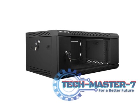 Szafa instalacyjna wisząca 19 cali 4U 600X450mm czarna (drzwi szklane) Szafa instalacyjna wisząca 19 cali 4U 600X450mm czarna (drzwi szklane)