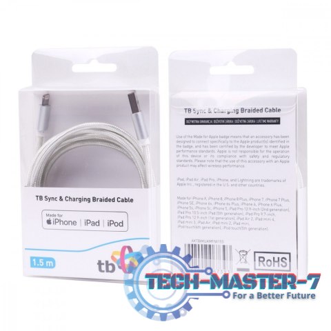 Kabel Lightning-USB 1.5m srebrny MFi Kabel Lightning-USB 1.5m srebrny MFi