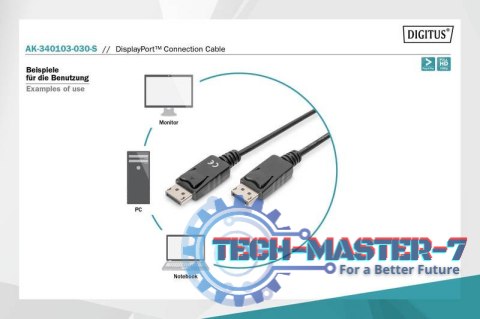 Kabel połączeniowy DisplayPort z zatrzaskami 1080p 60Hz FHD Typ DP/DP M/M czarny 3m Kabel połączeniowy DisplayPort z zatrzaskami 1080p 60Hz FHD Typ DP/DP M/M czarny 3m