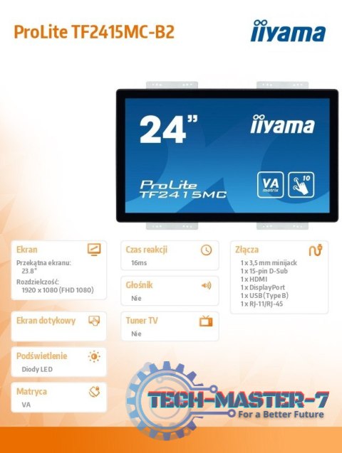 Monitor 24 TF2415MC-B2 pojemnościowy 10PKT, pianka, HDMI, DP Monitor 24 TF2415MC-B2 pojemnościowy 10PKT, pianka, HDMI, DP