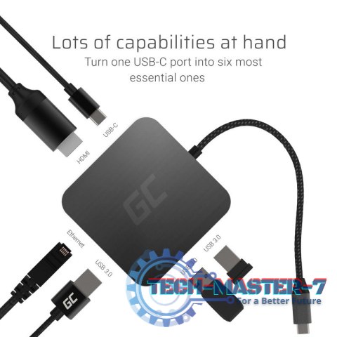 Hub USB-C GC 6w1 3xUSB 3.0, HDMI, RJ45 (Ethernet), USB-C PD Hub USB-C GC 6w1 3xUSB 3.0, HDMI, RJ45 (Ethernet), USB-C PD