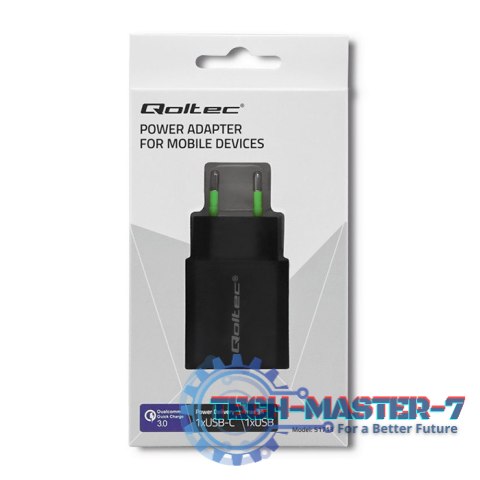 Ładowarka sieciowa | 18W | 5-12V | 1.5-3A | USB typ C PD | USB QC 3.0 | Czarna Ładowarka sieciowa | 18W | 5-12V | 1.5-3A | USB typ C PD | USB QC 3.0 | Czarna