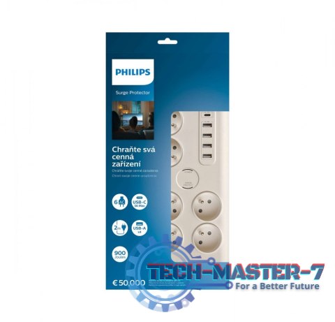 Listwa antyprzepięciowa 6 gniazd AC Fr 40W, 2 m Listwa antyprzepięciowa 6 gniazd AC Fr 40W, 2 m