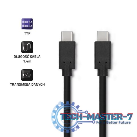 Kabel USB 3.1 typ C męski | USB 3.1 typ C męski | 1.4m | Czarny Kabel USB 3.1 typ C męski | USB 3.1 typ C męski | 1.4m | Czarny