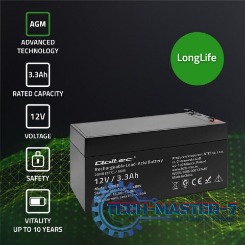 Akumulator AGM | 12V | 3.3Ah | max. 49.5A Akumulator AGM | 12V | 3.3Ah | max. 49.5A
