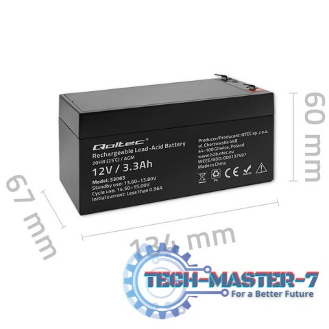 Akumulator AGM | 12V | 3.3Ah | max. 49.5A Akumulator AGM | 12V | 3.3Ah | max. 49.5A