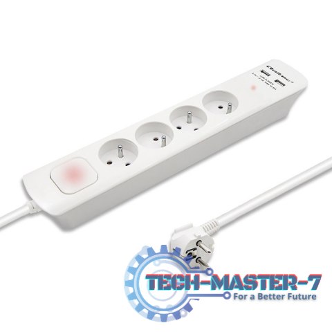 Listwa antyprzepięciowa | 4 gniazda | 2xUSB | 1.8m | Biała Listwa antyprzepięciowa | 4 gniazda | 2xUSB | 1.8m | Biała