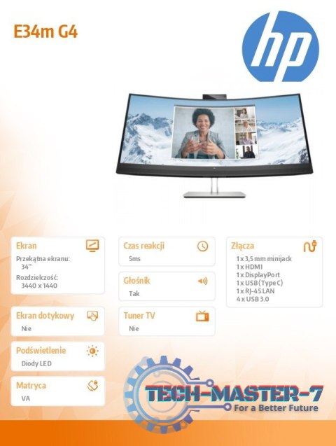 Monitor konferencyjny z zakrzywionym ekranem E34m G4 USB-C WQHD 40Z26AA Monitor konferencyjny z zakrzywionym ekranem E34m G4 USB-C WQHD 40Z26AA