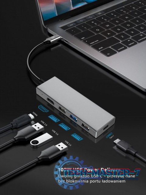 Adapter HUB USB C 7w1 - HDMI, USBx3, PD, SD/TF Adapter HUB USB C 7w1 - HDMI, USBx3, PD, SD/TF