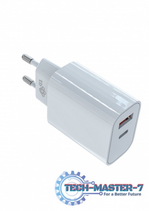 Ładowarka sieciowa 2x3A USB C + USB A Power Delivery biała Ładowarka sieciowa 2x3A USB C + USB A Power Delivery biała