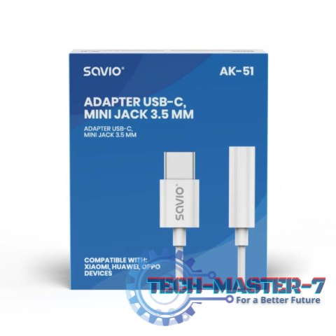 Adapter USB-C - Mini Jack 3,5mm, Xiaomi, Huawei, Oppo, AK-51 Adapter USB-C - Mini Jack 3,5mm, Xiaomi, Huawei, Oppo, AK-51