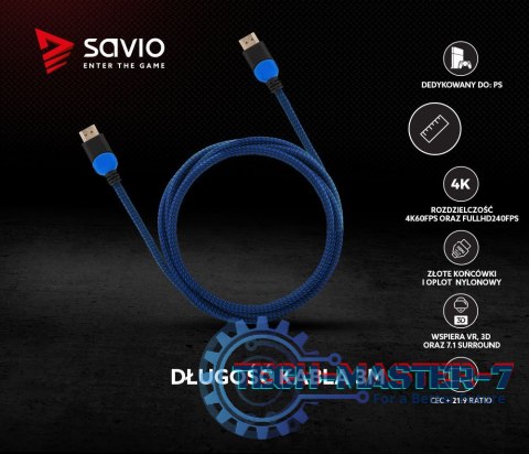 Kabel HDMI 2.0 niebiesko-czarny 3m, GCL-05 Kabel HDMI 2.0 niebiesko-czarny 3m, GCL-05