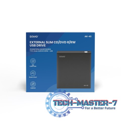 Zewnętrzny napęd - nagrywarka typu SLIM CD/DVD R/RW - USB SAVIO AK-43 Zewnętrzny napęd - nagrywarka typu SLIM CD/DVD R/RW - USB SAVIO AK-43
