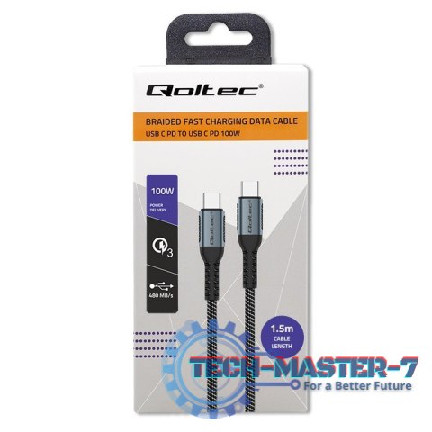 Kabel USB 2.0 typ C | USB 2.0 typ C 100W | QC 3.0| PD | 1.5m | Czarny Kabel USB 2.0 typ C | USB 2.0 typ C 100W | QC 3.0| PD | 1.5m | Czarny