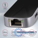 HMC-6GL Wieloportowy hub USB 6in1, 5Gbps, 3x USB-A, HDMI 4K/30Hz, GLAN, PD 100W, 20cm USB-C kabel