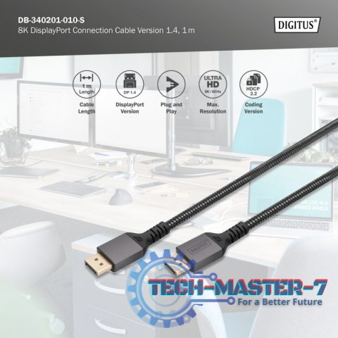 Kabel połączeniowy PREMIUM DisplayPort 8K60Hz UHD DP/DP M/M 1m Czarny Kabel połączeniowy PREMIUM DisplayPort 8K60Hz UHD DP/DP M/M 1m Czarny