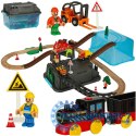 Kolejka drewniana pociąg lokomotywa plac budowy 55 elementów Kolejka drewniana pociąg lokomotywa plac budowy 55 elementów