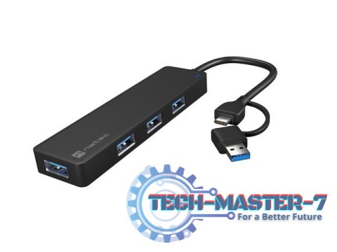 Hub USB-C 4 porty Mayfly czarny + adapter USB-A Hub USB-C 4 porty Mayfly czarny + adapter USB-A