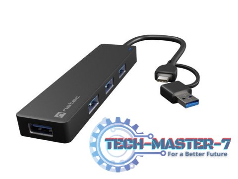 Hub USB-C 4 porty Mayfly czarny + adapter USB-A Hub USB-C 4 porty Mayfly czarny + adapter USB-A