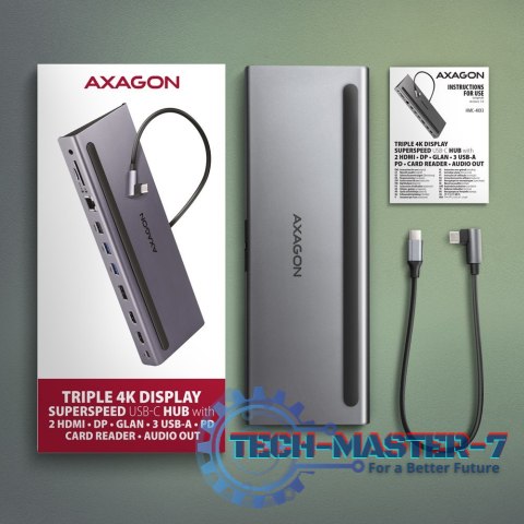 HMC-4KX3 Wieloportowy hub USB 11in1, 5Gbps, 3x USB-A, 2x HDMI 4K/60Hz+ DP 4K/60Hz+ GLAN + SD/microSD + audio, PD 100W, 40cm USB- HMC-4KX3 Wieloportowy hub USB 11in1, 5Gbps, 3x USB-A, 2x HDMI 4K/60Hz+ DP 4K/60Hz+ GLAN + SD/microSD + audio, PD 100W, 40cm USB-