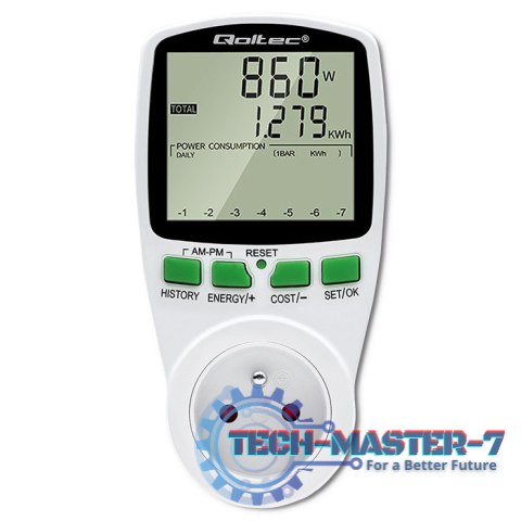 Watomierz Licznik zużycia energii PM0627 z historią pomiaru | 3680W | 16A | LCD Watomierz Licznik zużycia energii PM0627 z historią pomiaru | 3680W | 16A | LCD