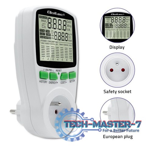 Watomierz Licznik zużycia energii PM0627 z historią pomiaru | 3680W | 16A | LCD Watomierz Licznik zużycia energii PM0627 z historią pomiaru | 3680W | 16A | LCD