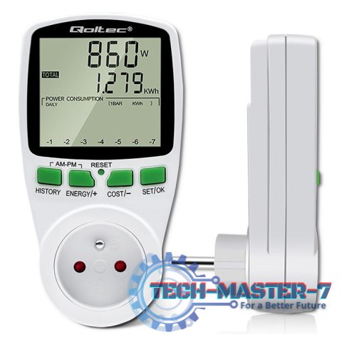 Watomierz Licznik zużycia energii PM0627 z historią pomiaru | 3680W | 16A | LCD Watomierz Licznik zużycia energii PM0627 z historią pomiaru | 3680W | 16A | LCD