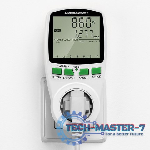 Watomierz Licznik zużycia energii PM0627 z historią pomiaru | 3680W | 16A | LCD Watomierz Licznik zużycia energii PM0627 z historią pomiaru | 3680W | 16A | LCD