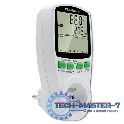Watomierz Licznik zużycia energii PM0627 z historią pomiaru | 3680W | 16A | LCD Watomierz Licznik zużycia energii PM0627 z historią pomiaru | 3680W | 16A | LCD