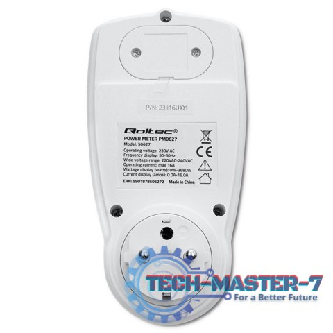Watomierz Licznik zużycia energii PM0627 z historią pomiaru | 3680W | 16A | LCD Watomierz Licznik zużycia energii PM0627 z historią pomiaru | 3680W | 16A | LCD