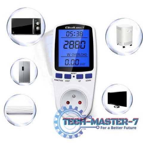Watomierz licznik zużycia energii PM0626 | 3680W | 16A | LCD Watomierz licznik zużycia energii PM0626 | 3680W | 16A | LCD