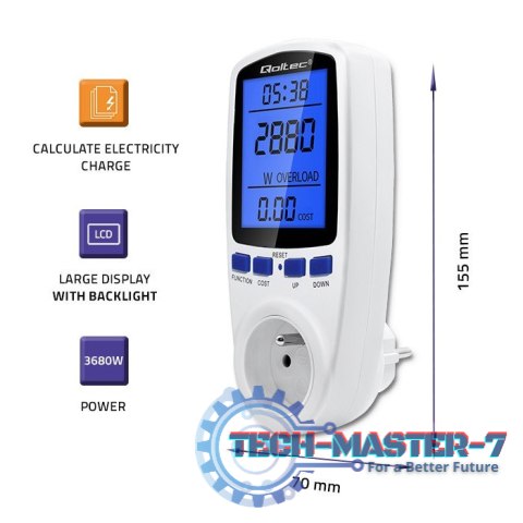 Watomierz licznik zużycia energii PM0626 | 3680W | 16A | LCD Watomierz licznik zużycia energii PM0626 | 3680W | 16A | LCD